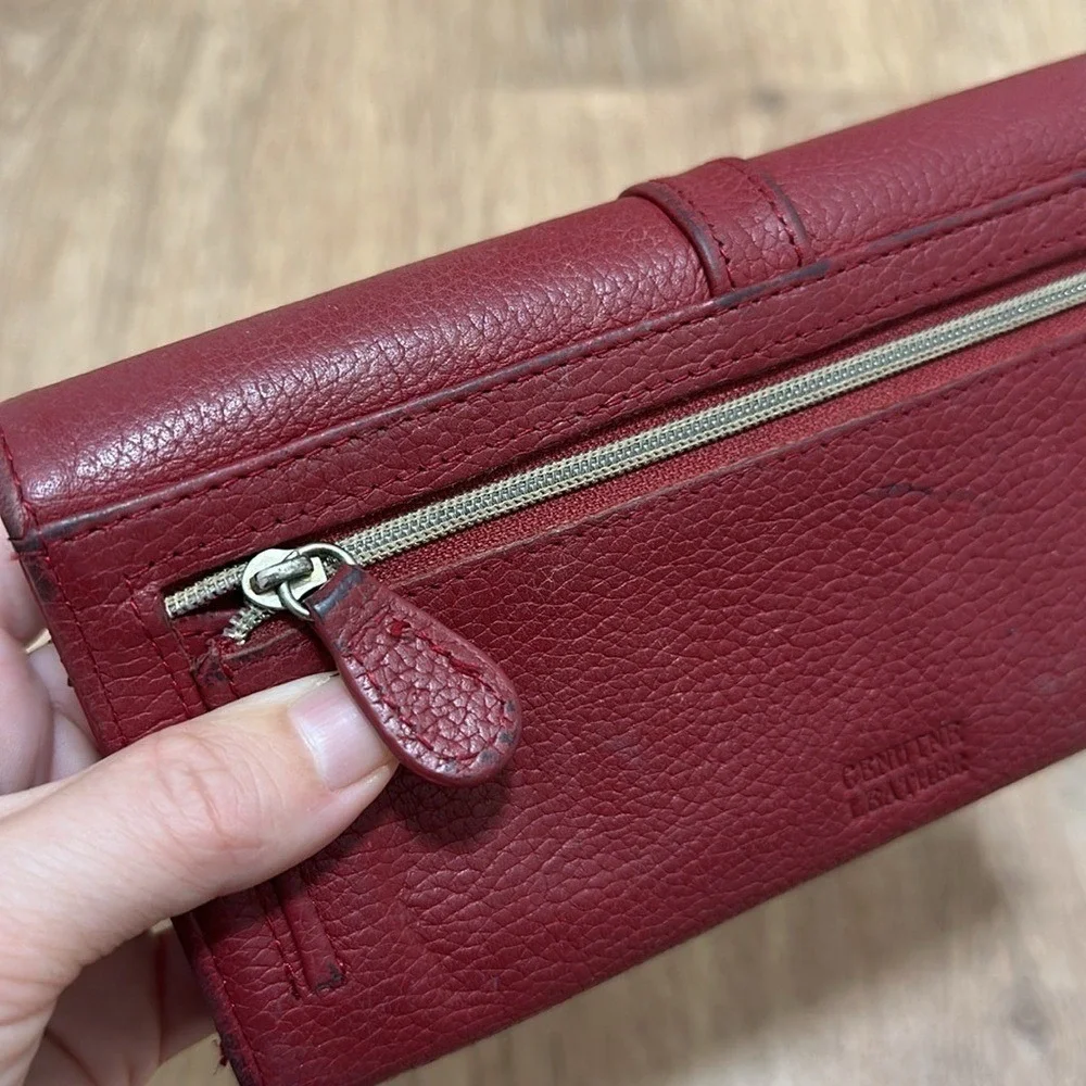 NAUTICA | Genuine Leather Tri-Fold Red Snap‎ Button Closure Wallet